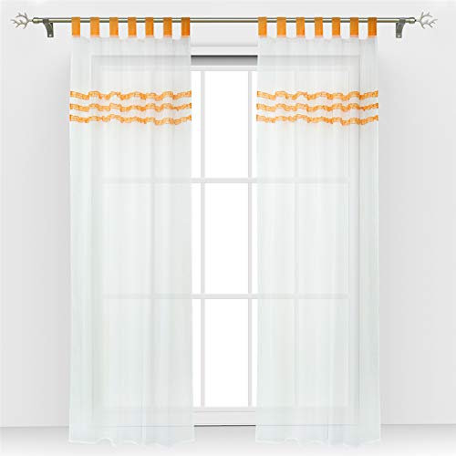 ESLIR Gardinen Transparent Weiß Vorhänge mit Schlaufen Wohnzimmer Schlaufenschal Voile Orange BxH 140x225cm 1 Stück