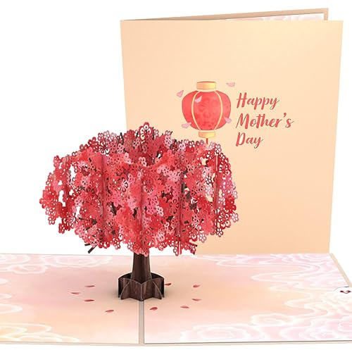 Lovepop® 3D Pop-Up Karte roter Kirschlütenbaum zum Muttertag Muttertagskarte Red Sakura Tree für Mama | inkl. Umschlag & Versteckfach für Geld & Gutscheine