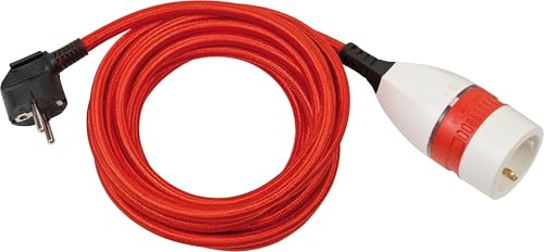 Brennenstuhl Verlängerungskabel 5m für innen (5m Textilkabel, für den Einsatz im Innenbereich, Verlängerungskabel mit beleuchtetem EIN/Aus Drehschalter) rot/weiß/schwarz