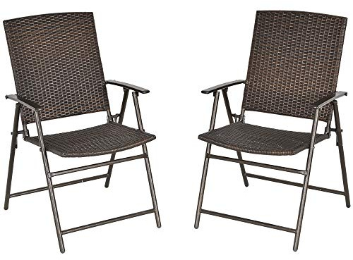 Outsunny Rattan-Stuhl Klappstuhl Gartenstuhl, Gartenmöbel faltbar, Stahlrahmen, für Hinterhof, Pool, Garten, 2 Stück