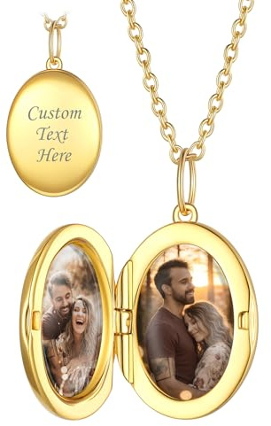 Custom4U Argento S925 Collana Locket Ovale Foto Personalizzata Donna Nome Testo Incisione 2 Foto Apribile Antiallergico 41/46/55 CM Delicato Solido Regalo Mamma Amore Creativo