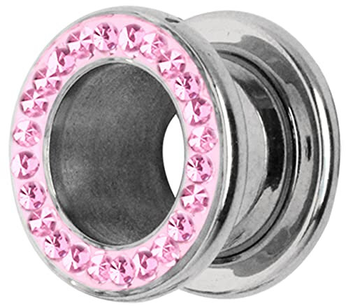 Ohr Piercing Flesh Tunnel 316l Stahl in 8 mm mit Epoxy, Steine in rosa
