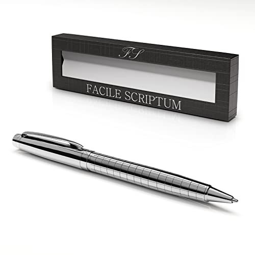 Facile Scriptum | Hochwertiger Premium Dreh-Kugelschreiber aus Metall | Modell Ice Silver | Geschenk-Idee | Eisiges Silber