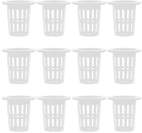 DOITOOL Slotted Mesh Net Plant Cups: 50pcs Hydroponic Baskets Net Pots Garden Plant Nursery Baskets Buckets with Wide Lip for Aquaponics Hydroponics White