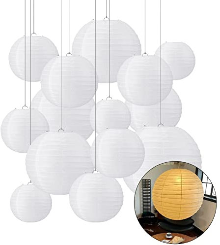 GOYADA White Paper Lanterns 4 6 8 10 12, Chinese Lanterns for Outdoor Indoor, Hanging Decorations, Lampshades Assorted Sizes for Wedding Festival Party