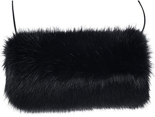 LA CARRIE Faux Fur Hand Muffs Women Winter Warmer Fuzzy Pouch Furry Plush Muffler Wedding Girl Kids Elegant Luxury Chic(Black with Pocket)