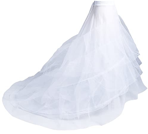 LZZTU Petticoat 3 Layers Crinoline Petticoat Underskirt Floor Length Party Dress Wedding Dress For Women White