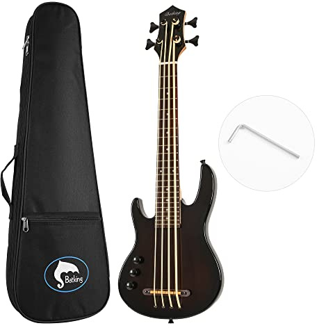 Batking Ukulele, Bass, Bünde, 4-saitige Ukulele, elektrischer Uku-Bass mit Gigbag (schwarze Linkshänder)