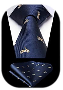 HISDERN Corbatas Azul marino Hombre y Pañuelo Corbata con Motivo Moto Modernas Conjunto Corbatas Elegante Boda
