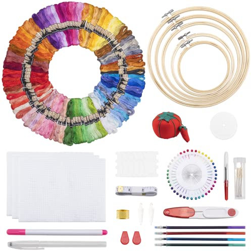 Noa Home Deco Sticken Embroidery kit Stickset, 100 Farben Stickgarn, 5 Bambus Stickrahmen, 3 Stück Kreuzstich-Stoff, Nähnadel, Kreuzstich set für DIY Erwachsene Anfänger