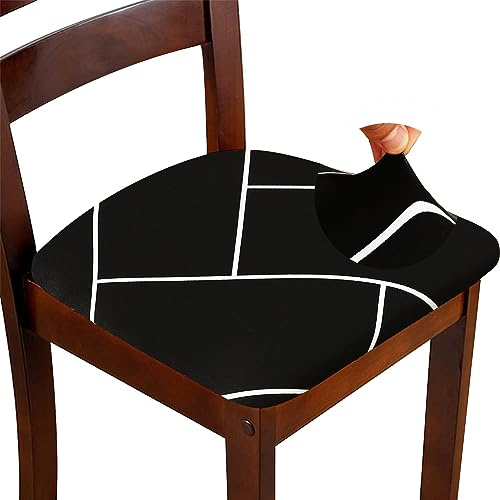ZHILING Stretch Chair Seat Covers for Dining Room Set of 6, Elastic Dining Chair Seat Protector Cover Removable Washable Chair Slipcovers with Ties