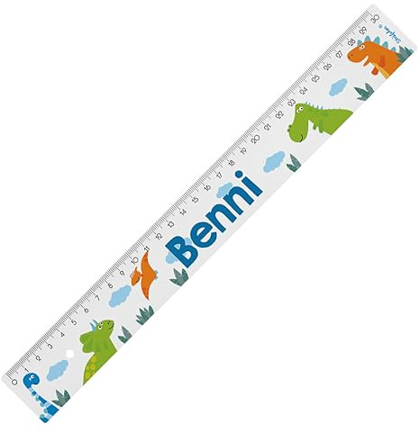Striefchen® Lineal für Schule, Freizeit und Schreibtisch, bedruckt mit Wunschname und verschiedenen Motiven zur Wahl, Kunststoff, 2 Größen 30 cm, Dinos