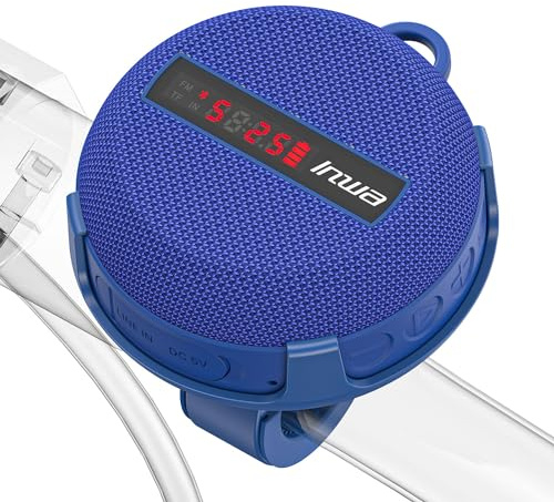 Inwa Bluetooth Fahrrad Lautsprecher, 5w8H IPX7 Ausgestattet Fahrradständer, Karabinerhaken, Eingebautes Mikrofon, hält Feuchtigkeit Stand Wasserdicht und Stoßfest für Outdoor Radfahren(Blau)