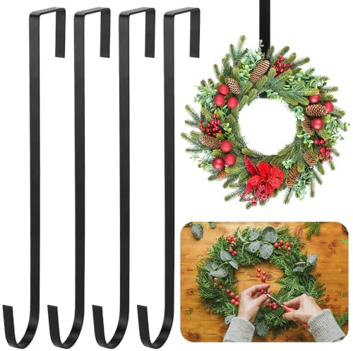 lmytdo Weihnachtskranz-Aufhänger für die Haustür (30 cm), starker Metallkranz, Türhänger über Türhaken für Kranzhalter für Weihnachten, Wand, Hochzeitsdekoration (4 Packungen, schwarz)