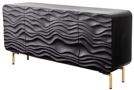 Riess Ambiente Sideboard Wave - 160cm - schwarz - Mangoholz mit Stauraum | Soft Close, handgefertigtes Unikat, montiert geliefert, stabiles Gestell, pflegeleichte Oberfläche, Maserung