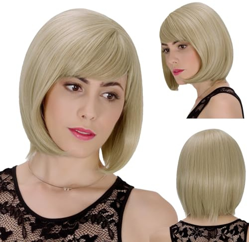 MHDUYEG Perücke Blond Mit Pony Kurz für Damen - Bob Perücke für Frauen, Ombre Blonde - Cosplay, Täglich, Party Gebrauch