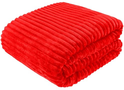 Cotton Market Decken 220x240 cm - Zweiseitig Tagesdecke - Kuscheldecke Flauschig für Wintergarten und Balkon - Blanket für Terrasse - Gartenmöbel Überwurfdecke - Felldecke - Rot
