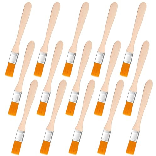 Amabro 15Pcs Paint Brush, Flat Brushes with Wooden Handle Small Nylon Paint Brush Acrylic Paint Brushes for DIY Art Decorating Watercolor Oil Gouache Wooden Paint Draw Clean Dust Glue Tools