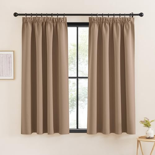 KGORGE Verdunklungsvorhänge Kurz Vorhang Blickdicht mit Kräuselband | Cappuccino,2er Set,145 x 140 cm(HxB),Thermovorhang Hitzeschutz,Verdunkelung,Sonnenschutz,für Schafzimmer/Küche