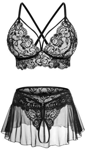 CRIPOM Lingerie Sets for Women Classy 2 Piece Women's Lingerie, Sleep & Lounge Black XL