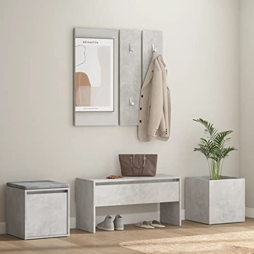 Chaduof Flurmöbel-Set Betongrau Holzwerkstoff, Flurgarderoben Set, Garderobenset, Gaderobenschränke Flur Set, Garderoben Komplettprogramme, Flurgarderobe - 3082066