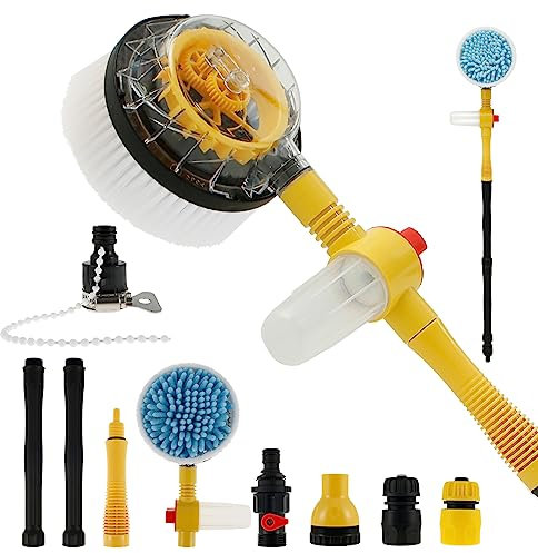 Kit di spazzole per lavaggio auto, rotante per la pulizia dell'auto, con dispenser di sapone, manico lungo 99 cm, in ciniglia, pistola per lavaggio auto con attacco per tubo flessibile per auto,