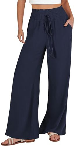 WILLBEST Weite Hose Damen Sporthose Damen Lang Weites Bein Hosen High Waist Wide Leg Jeans high Waist Baggy Yogahose Baumwolle Lang Latzhose Arbeitshose GrüN