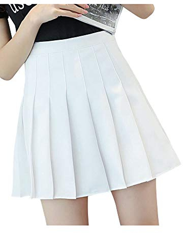 Women Girls High Waist Pleated Skater Tennis School Short Skirt (White,XL)