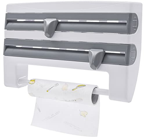 Wandrollenhalter mit Regal Küchenrollenhalter mit Folienschneider Papierrollenhalter für Küchenrolle Alufolie Frischhaltefolie Papierhandtuchhalter Halterung Küchenwerkzeug