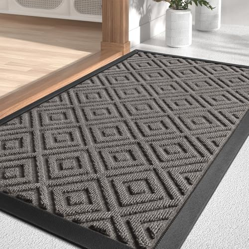 LEKEEPGO Zerbino Ingresso Esterno ed Interno 60x90cm, Tappeto da Esterno Assorbente Drenante, Tappeto Ingresso Interno Antiscivolo, Tappeti da Esterno Lavabile, Grigio
