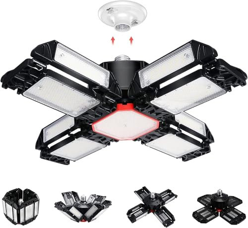 HZSANUE E27 B22 LED Garagenleuchte 200W, Tageslicht weiß 6500K 22500Lm Verformbare Werkstattlampe, LED Deckenbeleuchtung, für Garagen, Keller, Lager(1 Stück)