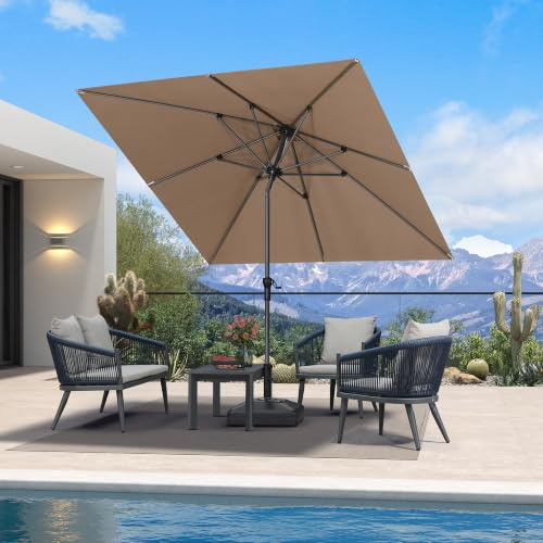 PURPLE LEAF Sonnenschirm 250 × 250 cm Alu mit Kurbel UV-beständig, Taupe | 200 g/㎡ UV-Schutz Polyester, Robustes Aluminium, Knickfunktion, Aluguss-Griff, 8 stabile Stahlrippen, Terrasse, Marktschirm