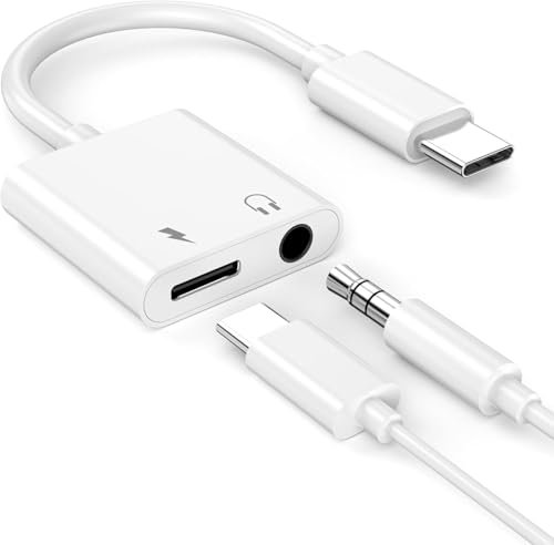 Adattatore e ricarica per cuffie 2 in 1, adattatore e ricarica USB C per iPhone 15, Samsung S Serie, iPad Pro e Pixel 7, adattatore jack per cuffie compatibile con 3,5 mm, per ascoltare musica in