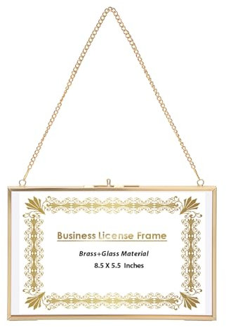 SUMTree Gold Zertifikat Fotorahmen 22,5x15 cm Messing Bilderrahmen Hängende Dokumentrahmen Glas Geometrische Ornament Wand Schwebender Bilderrahmen Glasrahmen für Display Kunsthandwerk A5 Querformat