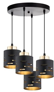 KAR LIGHTING Runde Pendelleuchte 4-flammig aus Metall in Schwarz mit Gold, höhenverstellbar | E27 Fassung | LED geeignet | Deckenlampe für Wohnzimmer, Flur, Schlafzimmer, Küche oder Büro