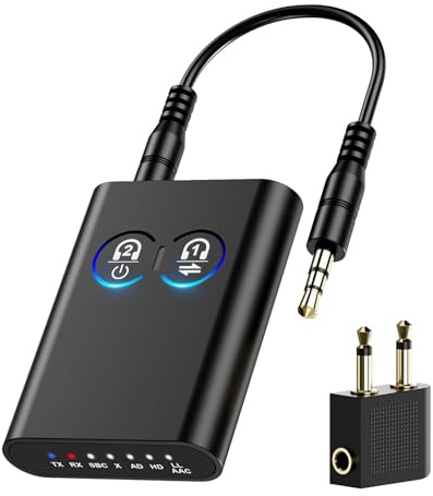 ORIA Bluetooth-mottagare, 3,5 mm hörlursadapter, Bluetooth 5.2-adapter för TV, dubbel anslutning, indikatorlampa, AptX anpassningsbar för flygplan, bil, PC