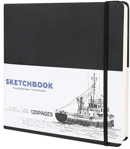 YYTECH Skizzenbuch, 20.3 x 20.3 cm Sketchbook Skizzenpapier, Art Creation Sketchbook, zum Zeichnen Malblock 200g/m² Schwarzer Zeichenblock für Studenten Künstler Malbegeisterte (60 Blatt/120 Seiten)