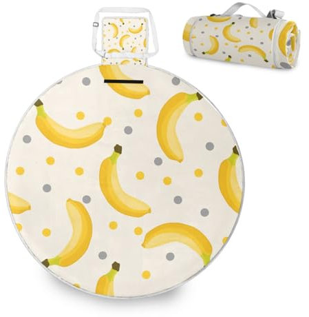 Mnsruu Große Picknickdecke, Banane, bunte Punkte, wasserdicht, rund, Picknickmatte, tragbarer Teppich, Outdoor, für Strand, Camping, Park, Reisen, 148 cm