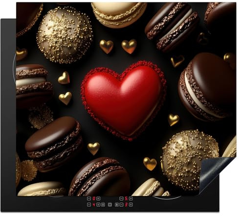 KitchenYeah© Protege Plaque Induction Decoration Cuisine Tapis de | 60x52 cm - Protection Pour Plan De Travail Cuisson Protégé Macaron - Rouge - Coeur - Cadeau Pour Saint Valentin - St Valentin