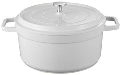 BOJHGO Cocotte Forno in Alluminio pressofuso smaltato con Coperchio Cucina Domestica Pentola Smaltata Forno Pentola in Alluminio pressofuso Pentole multifunzionali(White)