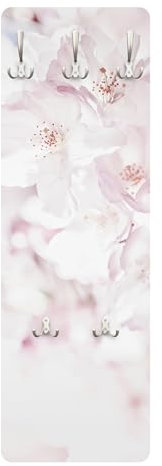 Wandgarderobe inkl. 5 Haken Blumen Floral platzsparendes Design - Made in Germany - Kirschblüte Landhaus Flurgarderobe rosa schmal Garderobenpaneel 2947
