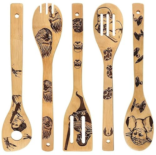 5 Stück Küchenutensilien Holz, Holzlöffel Set, Starwars Kochlöffel Holz Set, NatüRlich Langlebig, Kochen Geschenk, Kochen Küchenzubehör, Geburtstags Star Wars Deko Geschenke für Männer,Familie,Freunde
