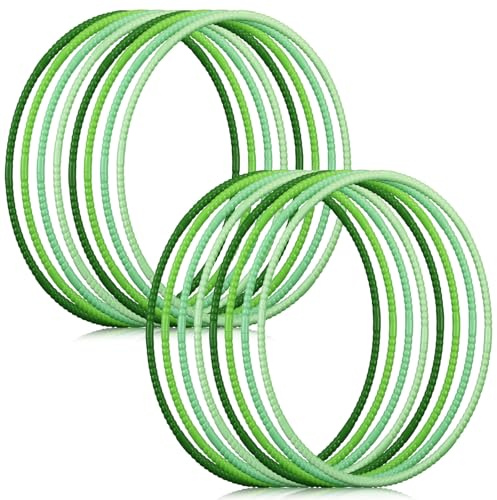 Sratte 12 Pcs Toy Hoop for Kid Detachable Adjustable Toy Hoop Colored Exercise Ring Plastic Circle for Kid Teen Gymnastics Equipment Require Self Assembly (28 Inch,Green Series)