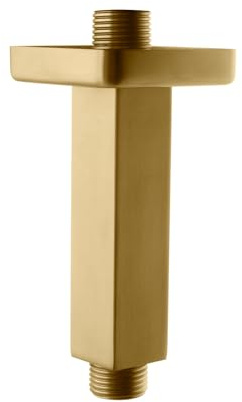 DEOLER Brushed Gold Shower Arm with Flange, Square, 4 Inch, Stainless Steel Ceiling Mount Square Shower Extender for Fixed Shower Head, Straight Rainfall Shower Head Arm Extension