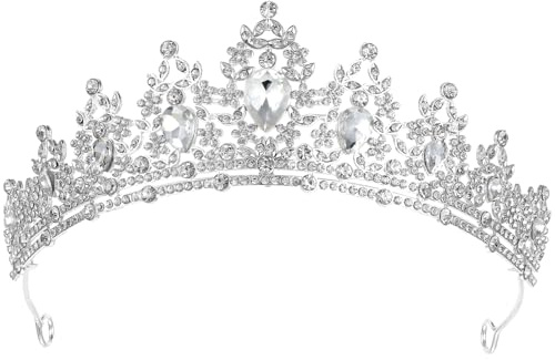 ElevateTech Krone für Damen Königinnenkrone Hochzeitskronen und Diademe mit Strasssteinen Kristallstirnband Haarschmuck Silber Prinzessinnen-Diademe Geburtstagskrone für Hochzeits Abschlussbal