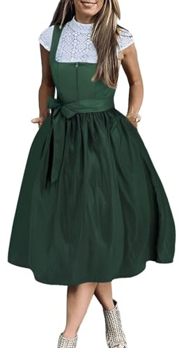 Generisch Dirndl für Damen Midi Trachtenkleid Set 3 teilig mit Trachtenrock Dirndlbluse Dirndlschürze Dirndl Damen Blau Oktoberfest Damen
