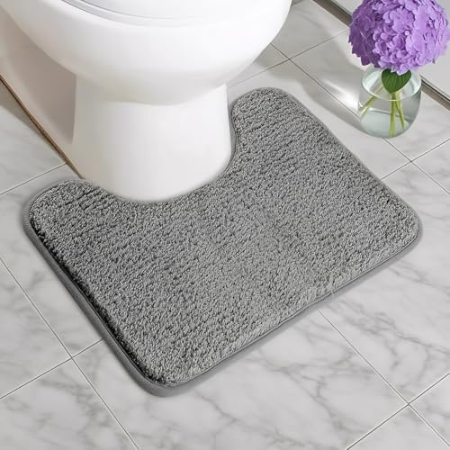 NVTEGR Toilet Mat, Absorbent U Shape Pedestal Mat for Toilet, Extra Soft Fluffy Non Slip Pedestal Mat, Machine Washable Quick Drying Toilet Rug for Bathroom Floor 50x40cm (Grey)