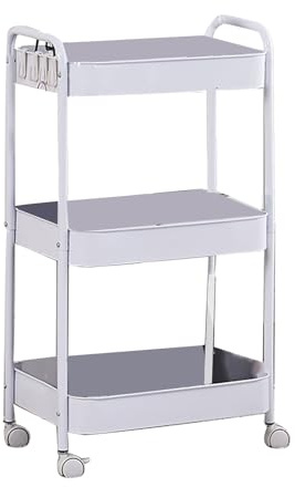 Fuchooky Cart de 3 Niveles Organizador de Almacenamiento móvil de Carrito con Ruedas Carro de Almacenamiento de Metal Multifuncional para Dormitorio de baño de Cocina (3 Capa)