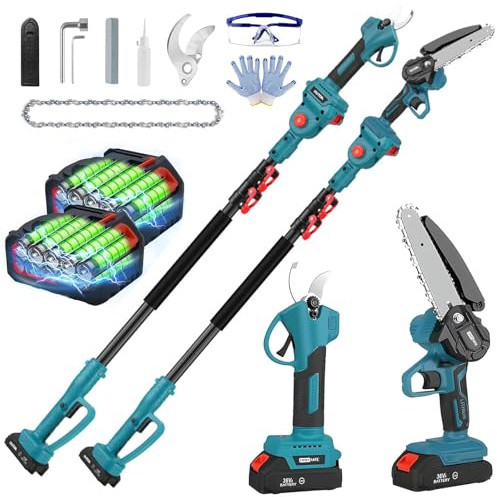 Sécateur Électrique Sans Fil, Taille-haie Électrique avec 2 Batteries Li-ion 2,0 Ah, Taille-haie Électrique Télescopique 36V avec Perche Télescopique, Diamètre de Coupe de 40 Mm, Réglage de L'angle