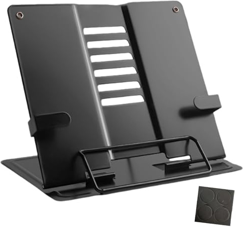 Senshuomy Adjustable Recipe Book Stand, Folding Cookbook Holder for Kitchen, School and Office Use, Reading Rest with Multiple Angles (Black)